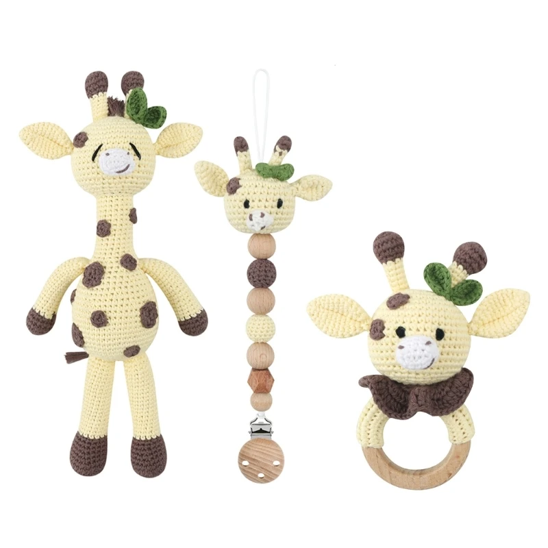 

Animnal-shaped Baby Gift Set Baby Giraffe- Pacifier Chain Baby Teether 3-in-1 Baby Toy Set Present for Newborn