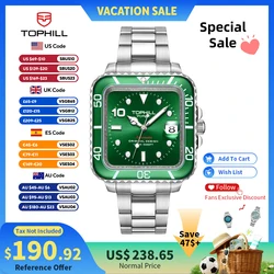 TOPHILL 39mm Miyota 9019 ULTRA-THIN Mechanical Automatic Men's Watches Square Sapphire Glass Cyclops 3H Date DS-1 Lume TD005G
