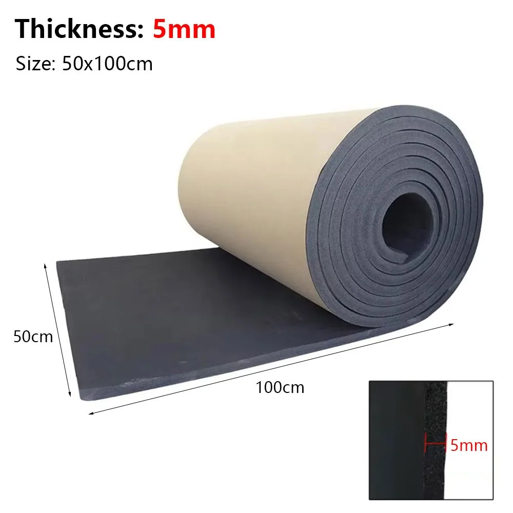 1Roll 100x50cm Sound Deadening Foam Mat Self Adhesive Sound Absorption Acoustic Insulation Mat Rubber Foam 3/5/6/8/10/15mm