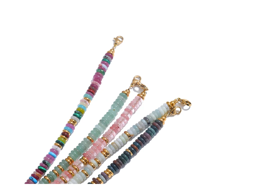 Yhpup Bunte Natursteinperlen, handgefertigte Kette, Y2K-Mode-Halskette für Frauen, Edelstahl, wasserdicht, Kragen, Schmuck, Geschenk – Detail 7