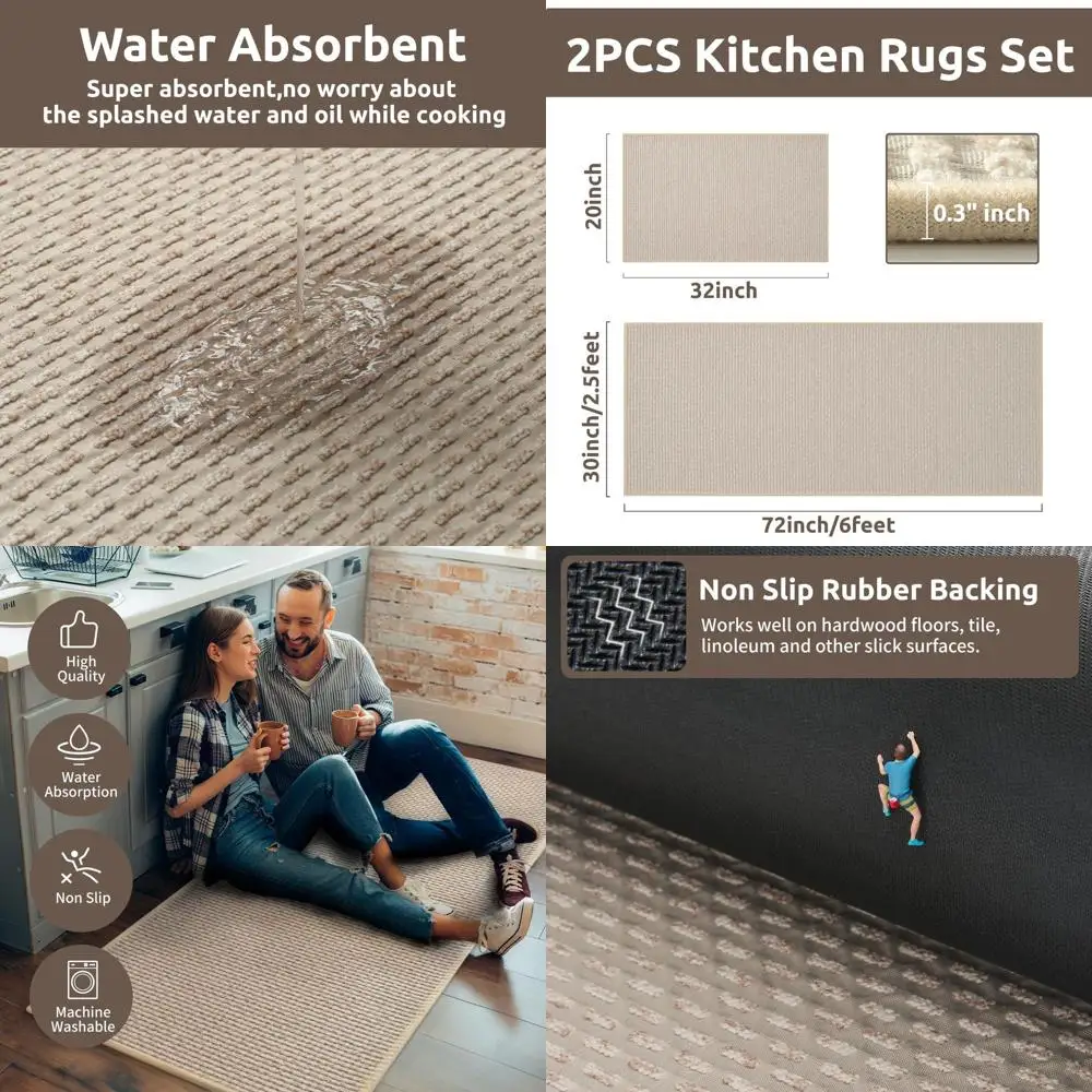 

Extra Large Kitchen Rugs Set - 2.5'x6' and 20x32 Mats, Absorbent, Machine Washable, Non-Slip for Kitchen Floors