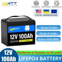 Wattcycle LiFePO4 Battery 12V 100Ah Group 24 Grade A Cells Lithium Iron Phosphate Battery Packs For RV/ trolling motors, etc