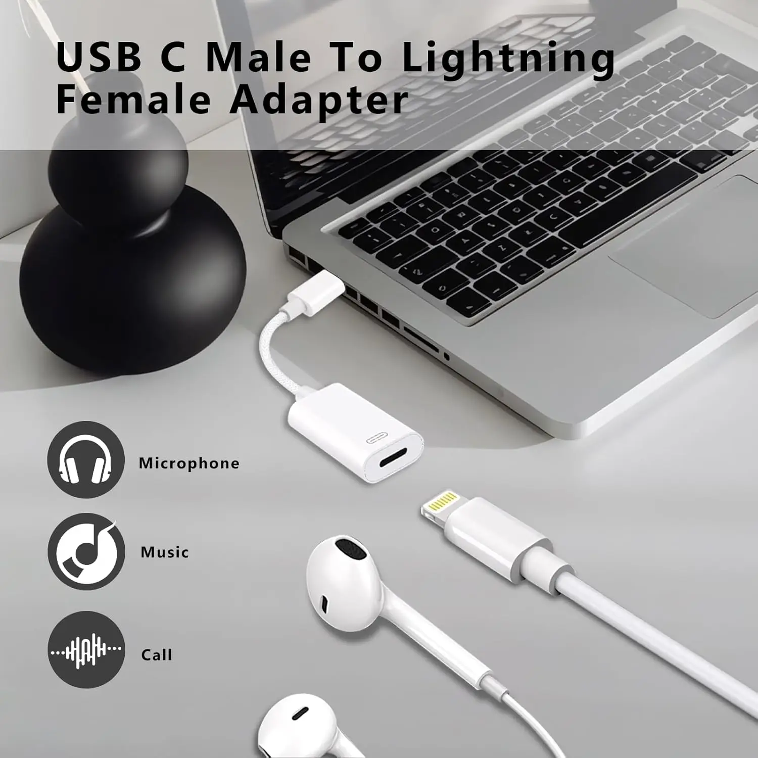 محول سماعة رأس USB C إلى Lightning، محول Lightning من النوع C ذكر إلى أنثى، يدعم الشحن/البيانات، لجهاز iPhone/iPad/MacBook #3