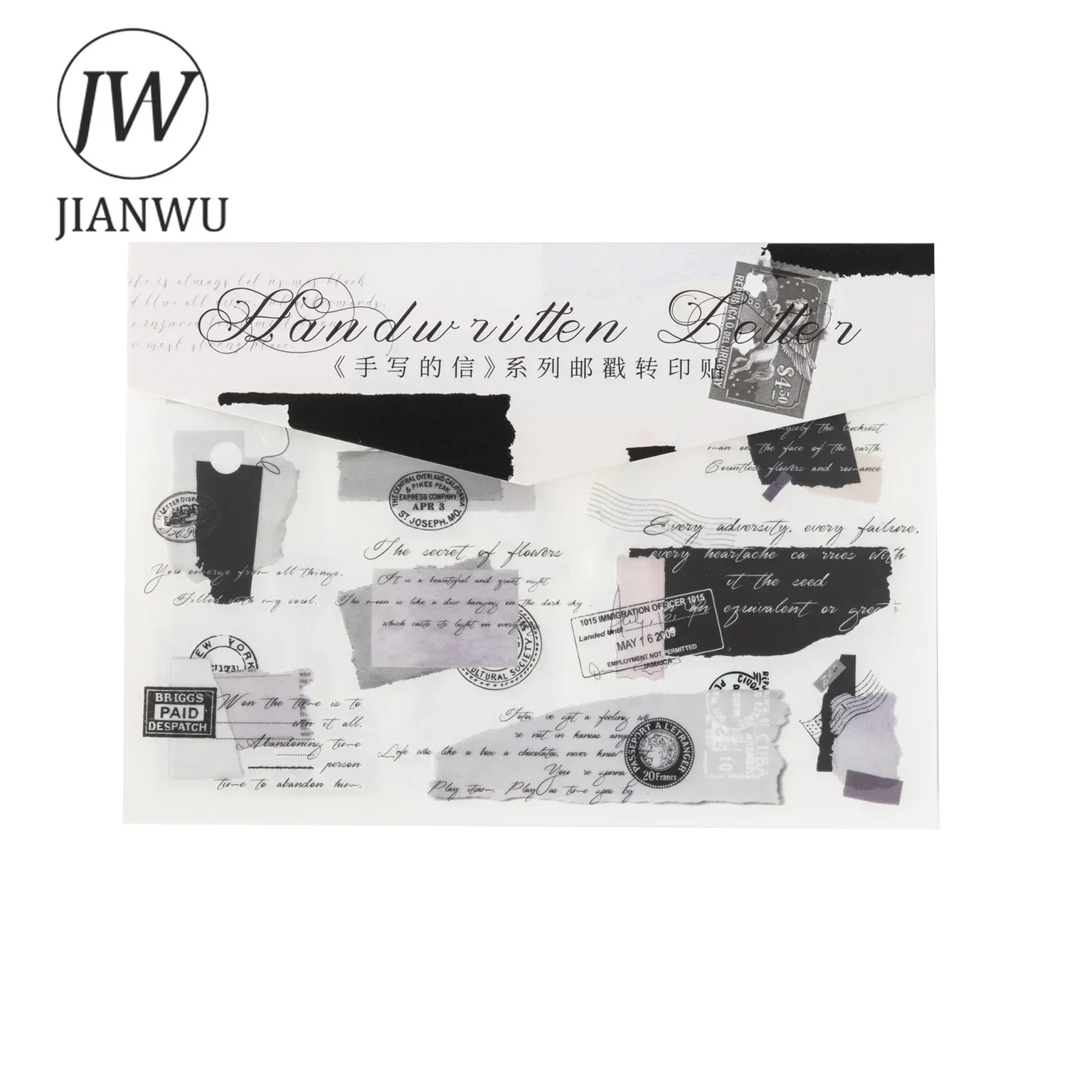 JIANWU Hand Written Letter Series Vintage Label Stamp Material Collage PVC Transfer Sticker Creative DIY Journal Stationery