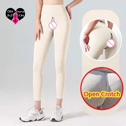 Woman Skinny Sexy Open Crotch Pants Leggings Couple Outdoor Sex Crotchless Panties Booty Lifting Elastic Hidden Zipper Trousers