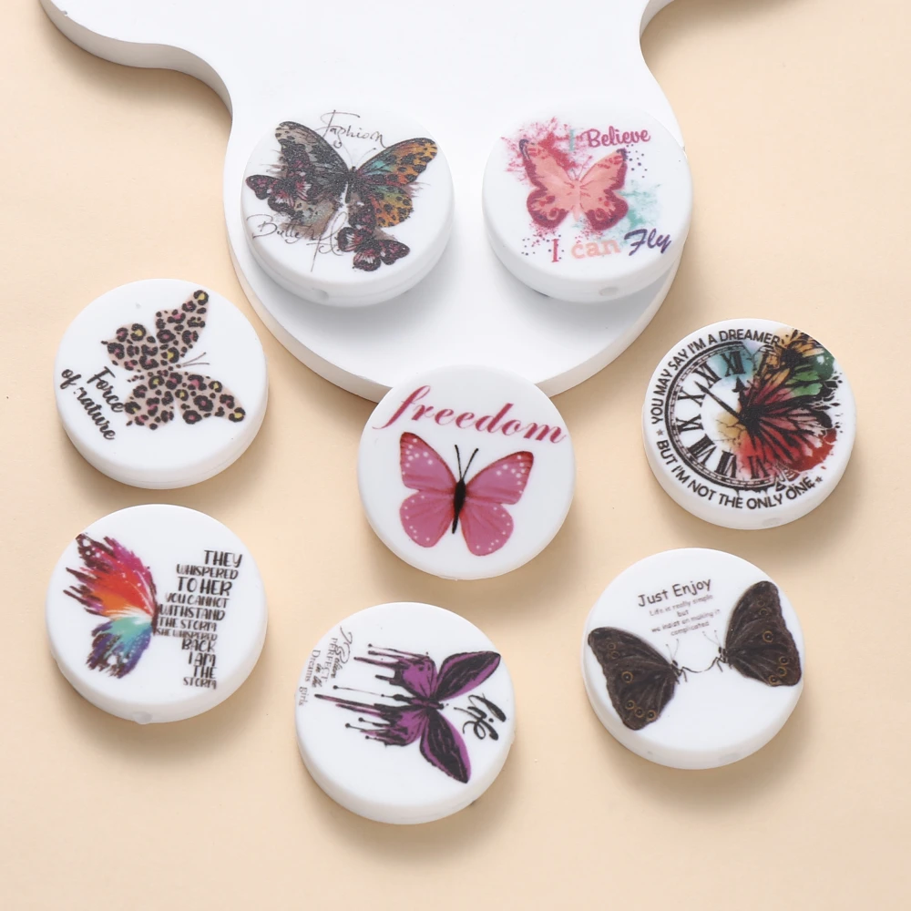 10Pcs Focal Silicone Beads Double Sided Print Loose Beads DIY Pen KeyChain Bracelet Necklace Accessories For Jewelry Making