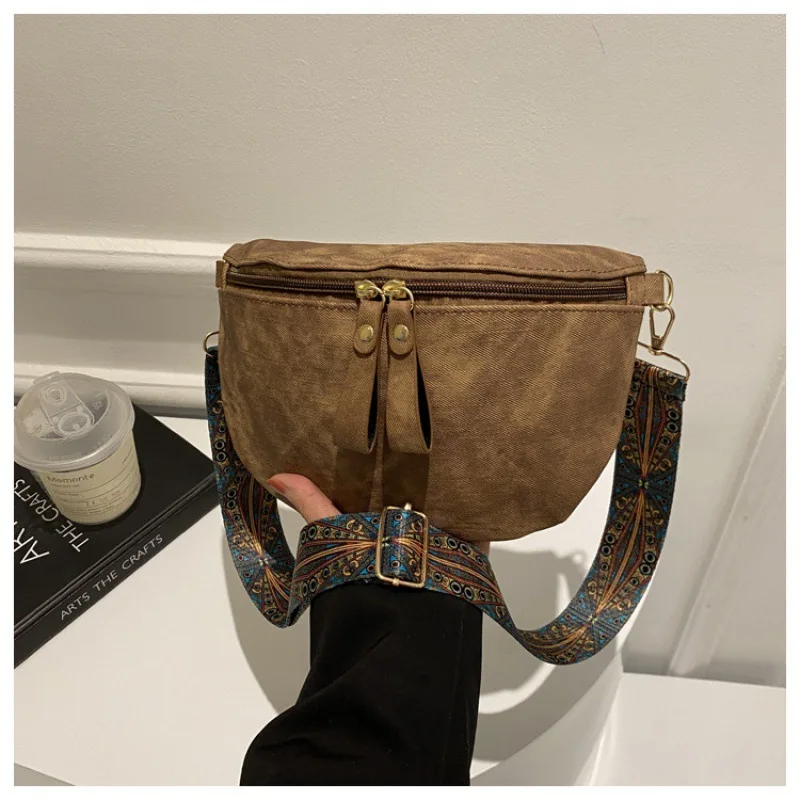 

Vintage Solid Color Casual Texture Winter Wide Strap Single Shoulder Crossbody Bag