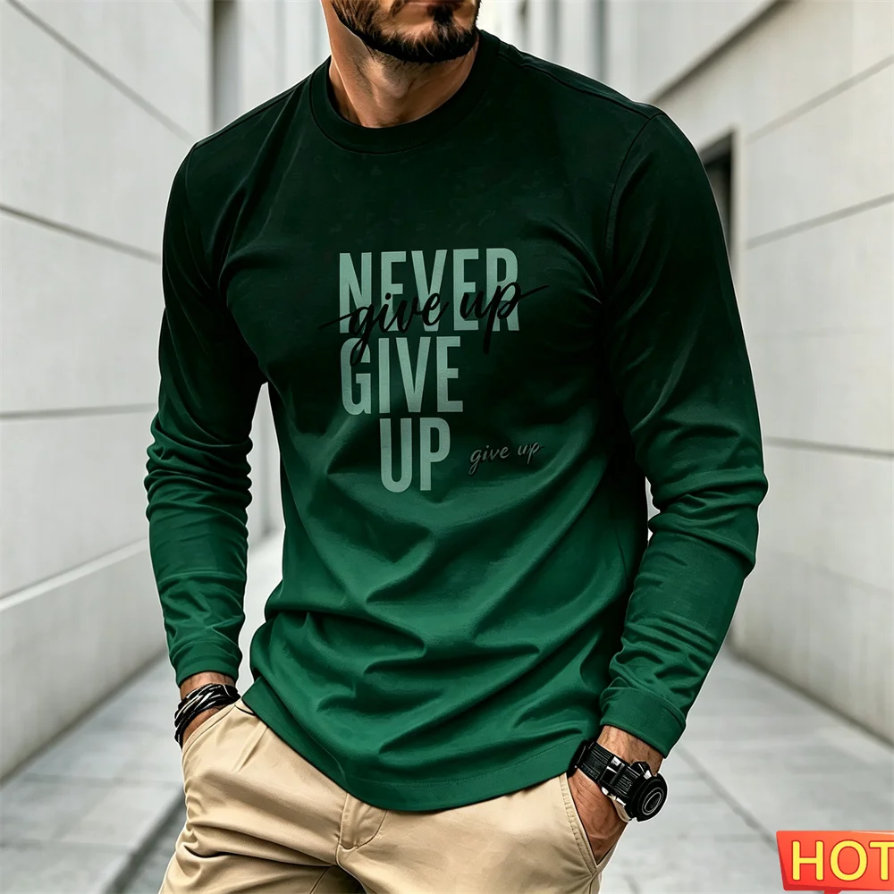 Men's Autumn Winter Casual Long sleeved T-shirt 3D Outdoor Sports Round neck T-shirt Tee tops Cotton Comfortable men's clothing