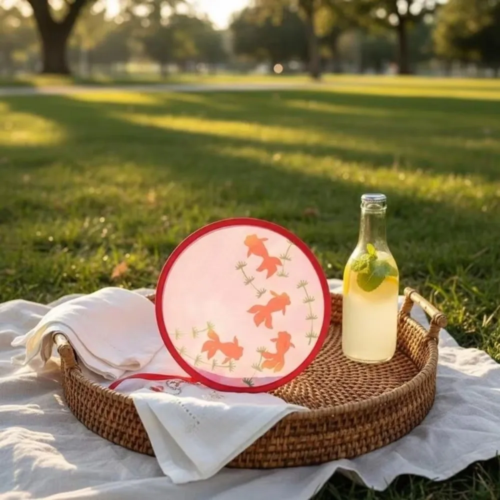 New Portable Round Hand Fan Floral Retro Travel Round Fan Mini Pocket Cooling Fan Summer Travel