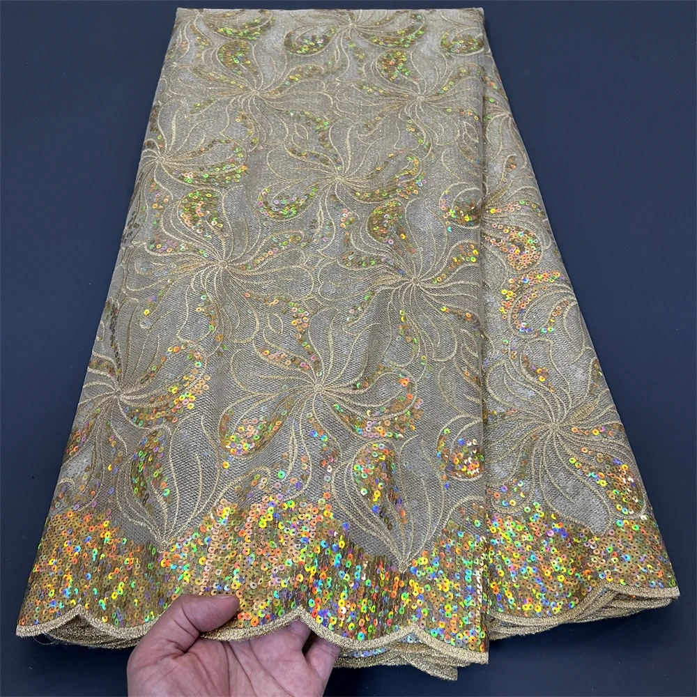 Imagem -03 - Africano Nigeriano Lantejoulas Costura Pano Líquido Tecido de Renda de Tule Vestidos de Baile Miçangas Bordados Alta Qualidade Jardas Ps0040 2024