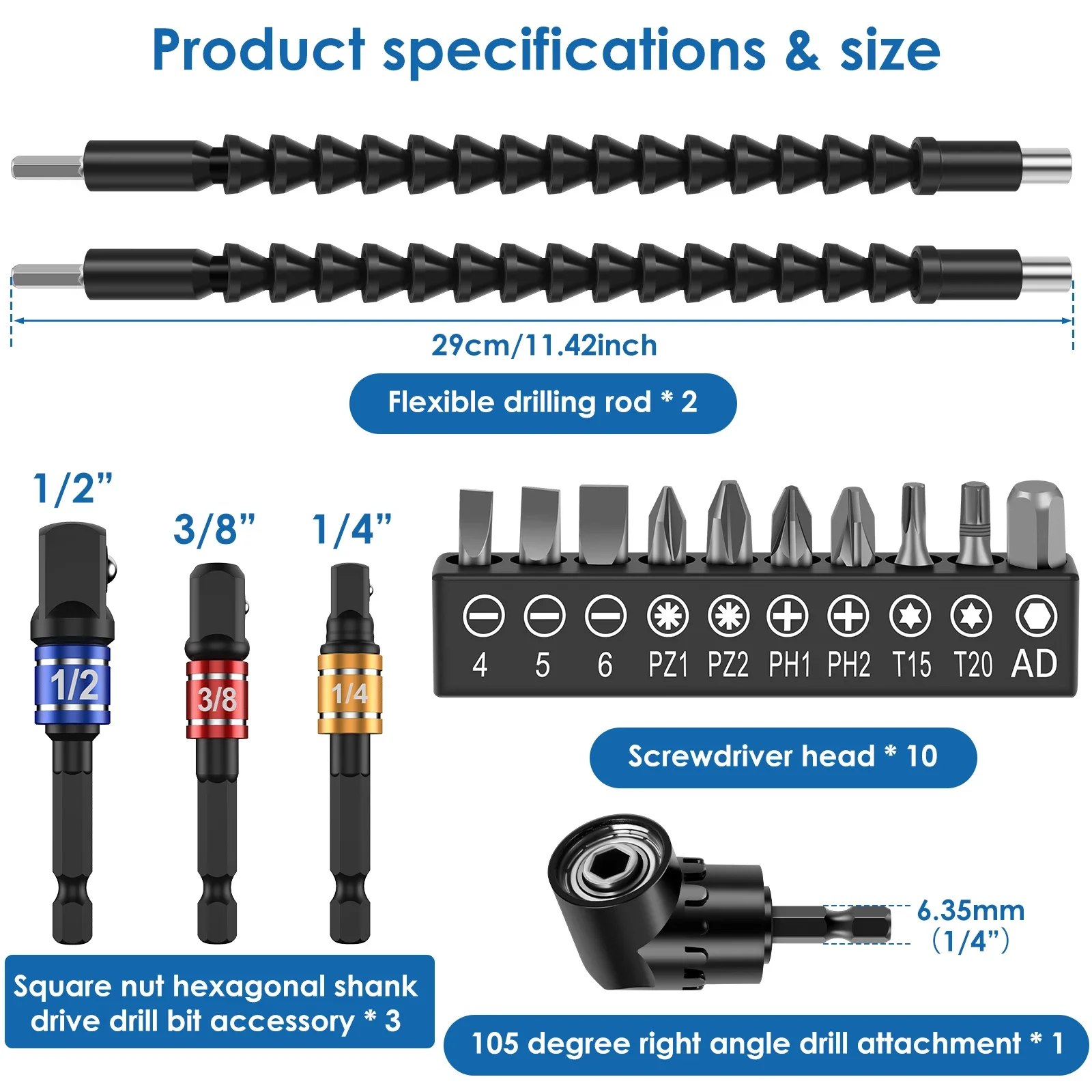 360 Degree Angle Socket Adapter Drill Nut Attachment Power Hand Tool Part Driver Extension Set Screwdriver Holder Flexible Drill