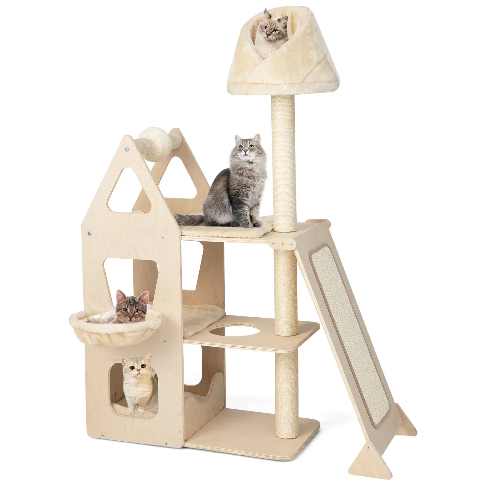 Costway 52” Tall Cat Tree w/ Scratching Post Ball & Board Plush Condo Padded Perch