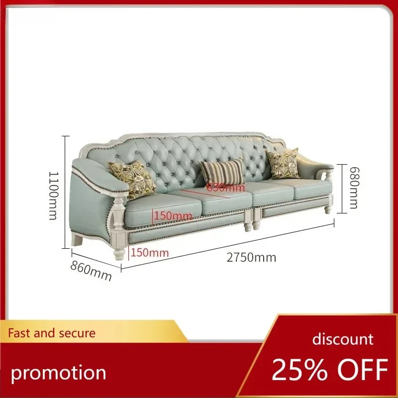 white solid wood leather sofa first layer cowhide living room villa furniture four people