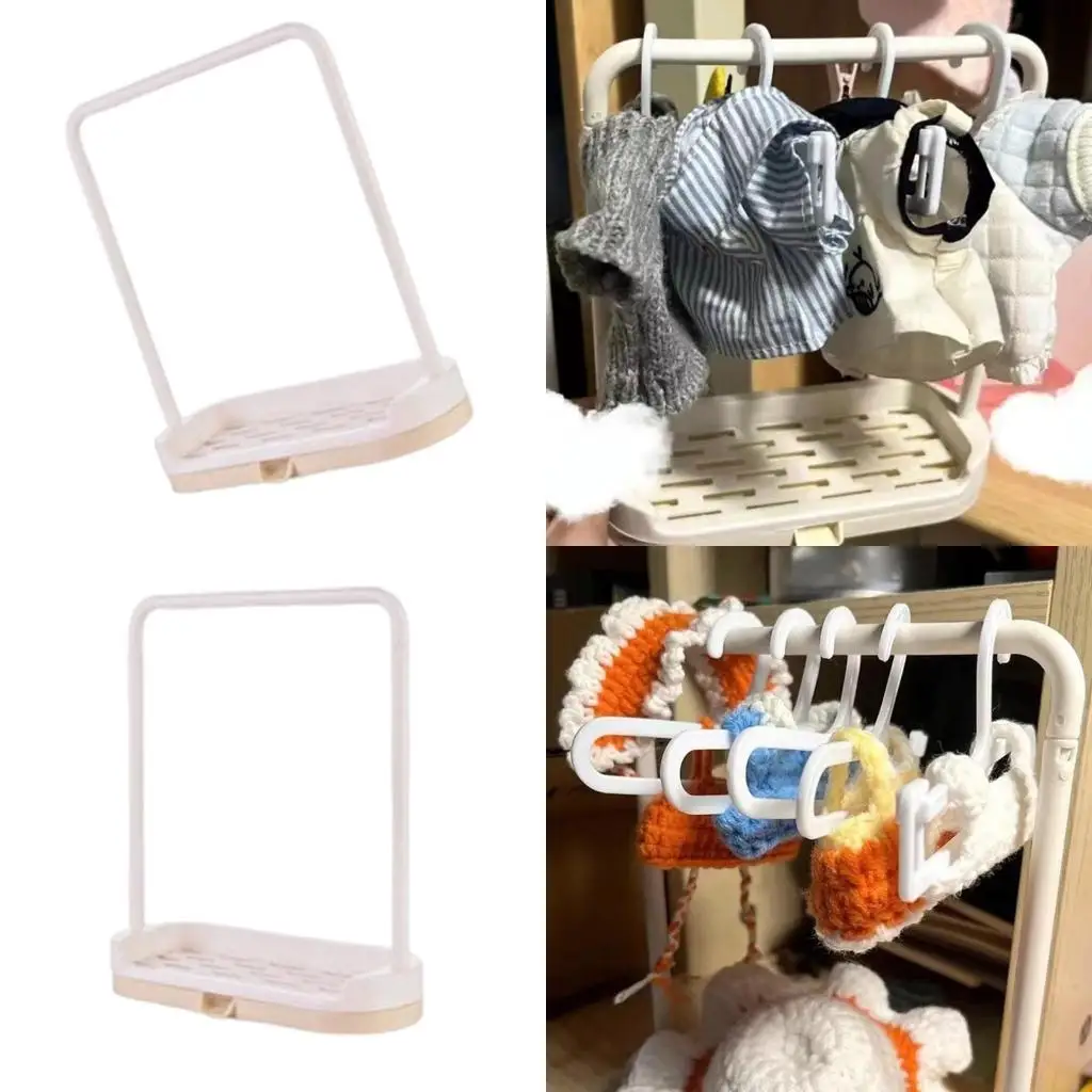 

Multipurpose Kids Safe Miniature Clothes Rack With Hangers Portable for Dollhouse Cosplay Toy Decoration Accessories C71A