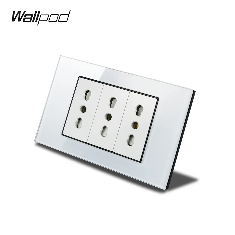 118*75mm 3 Italian socket Wallpad L3 White Glass Panel 16A  AC 110V-250V Triple Italian Ita. Italia Italy Power Wall Socket