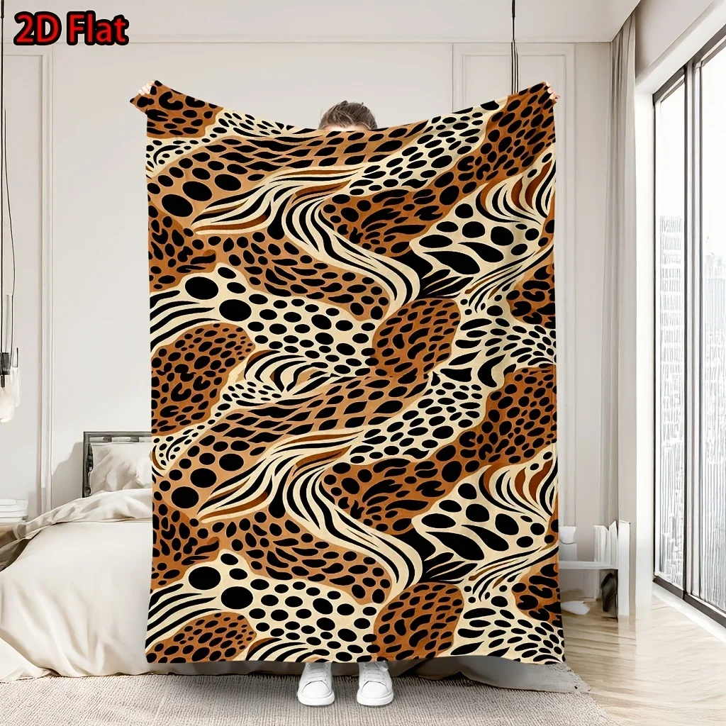 Luxurious Animal Print Throw Blanket Jungle Leopard Spot Bedspread Fleece Throw for Sofa Couch Boho Home Decor Winter Accent
