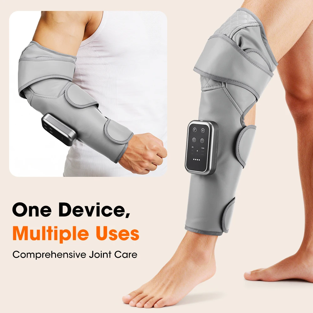 

Беспроводной 3-скоростной массажер для ног с воздушной компрессией и подогревом для икр, локтей и коленей, обеспечивающий постоянное расслабление и тепло.