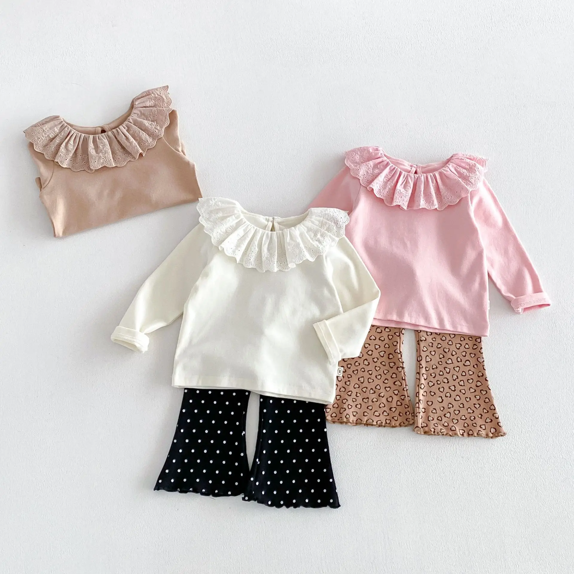 Girls T-shirt 2026 Spring and Autumn New Childrens Clothing Korean Style Girl Baby Foreign Style Lace Collar Long Sleeve T-shirt