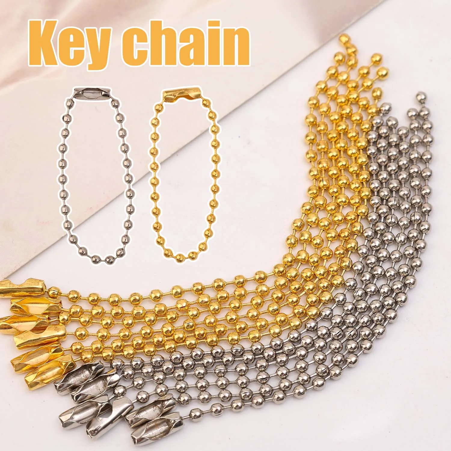 100 قطعة الذهب والفضة الكرة حبة قابل للتعديل قلادة موسع سلسلة Keychain بها بنفسك المفاتيح المعلقات العثور على المجوهرات صنع الملحقات