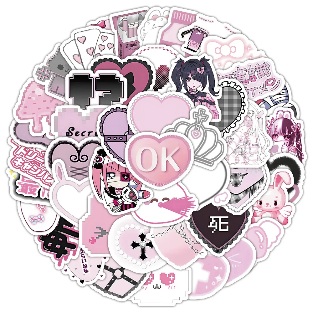 10/30/50/100PCS Pink Cute Goth Style Cartoon Stickers Suitcase Scrapbooking Laptop Stationery Toy Sticker