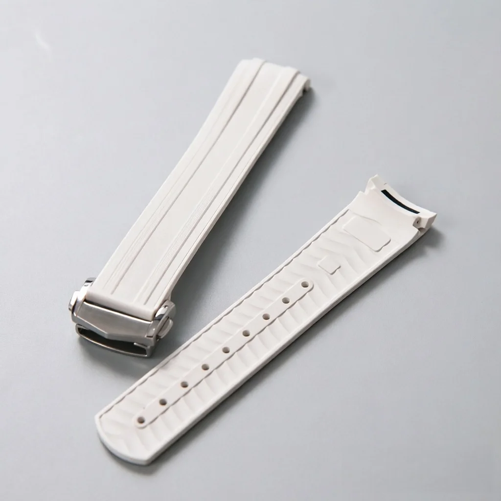 20mm New Soft FKM Fluorous Rubber Curved End For Omega Strap For Seamaster 300 Diving Belt Fold Buckle Replacement Watch Band