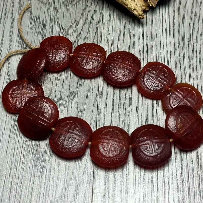 

Jewelry Jade Weathering Orange Peel Pattern Shou Character Beiyun Ancient Red Agate Beads Bracelet Accessories