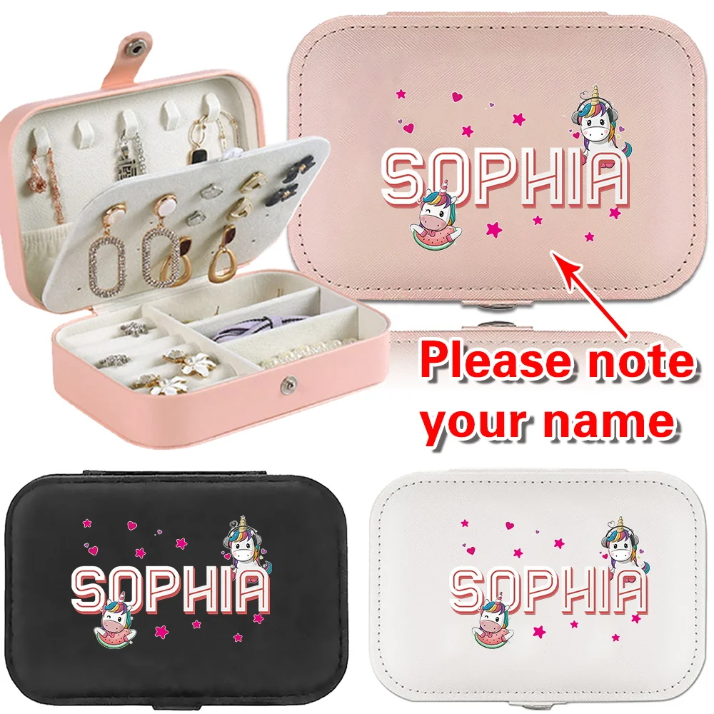 Cajas de joyería de gran tamaño para viaje con nombre personalizado, organizador de joyas, bolsa de cosméticos de doble capa a prueba de polvo para mujer