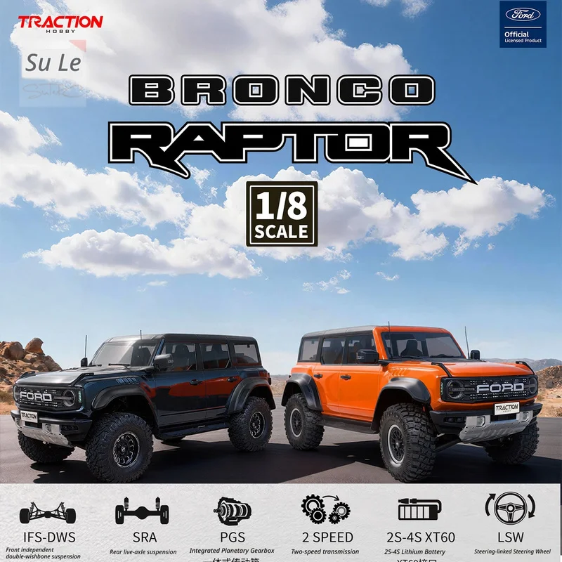 Traction Hobby Ford Bronco Raptor 1/8 RC Crawler 4WD Brushless RTR Car With Differential Lock Dual Speed Transmission Customized