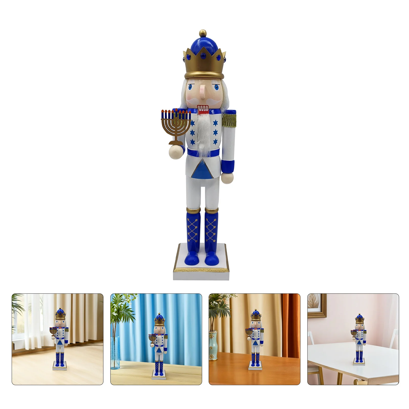 

Blue and White Nutcracker Soldier 38 Cm Traditional Judaica Holiday Decoration Wooden Mantelpiece Christmas Shelf Decor