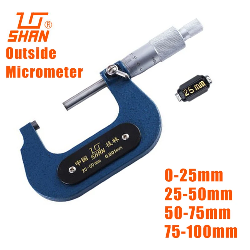 SHAN Brand Micron Outside micrometer 0-25mm 25-50mm 50-75mm 75-100mm 0.001mm calibration micrometer paper thickness micrometer