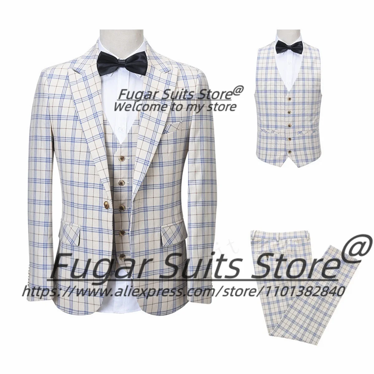 

Customized Size British style 3Pieces Sets Slim Peak Lapel Men Suits Formal Groom Prom Tuxedos Male Business Blazers Ropa Hombre