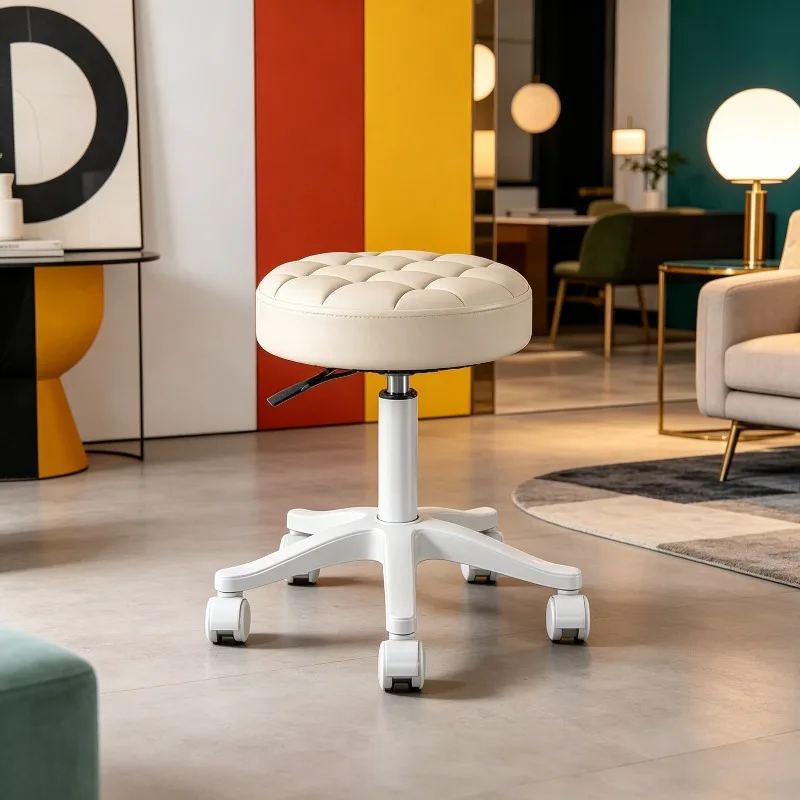 

Rotating Adjustable Beauty Salon Stool with Wheels, Multifunctional Mobile Round Stool for Makeup, Dressing, Hairdressing