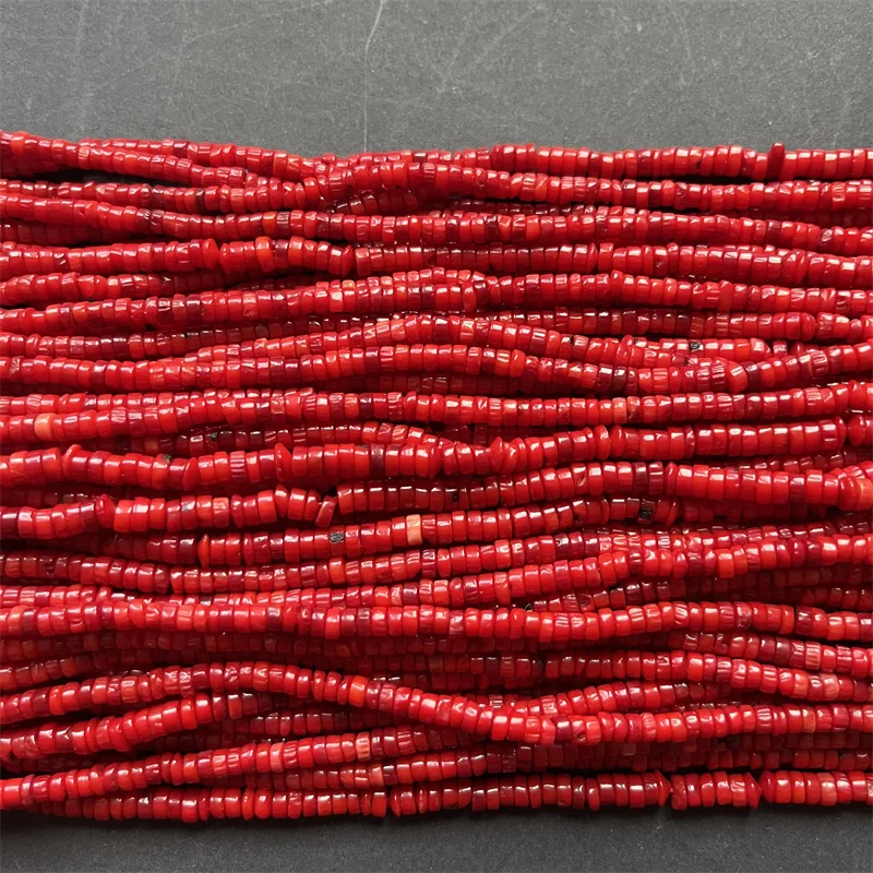 Rare 2*4MM Heishi Red Corals Natural Stone Disc Loose Beads Fit DIY Disk Small Size Jewelry Bracelet Making Design