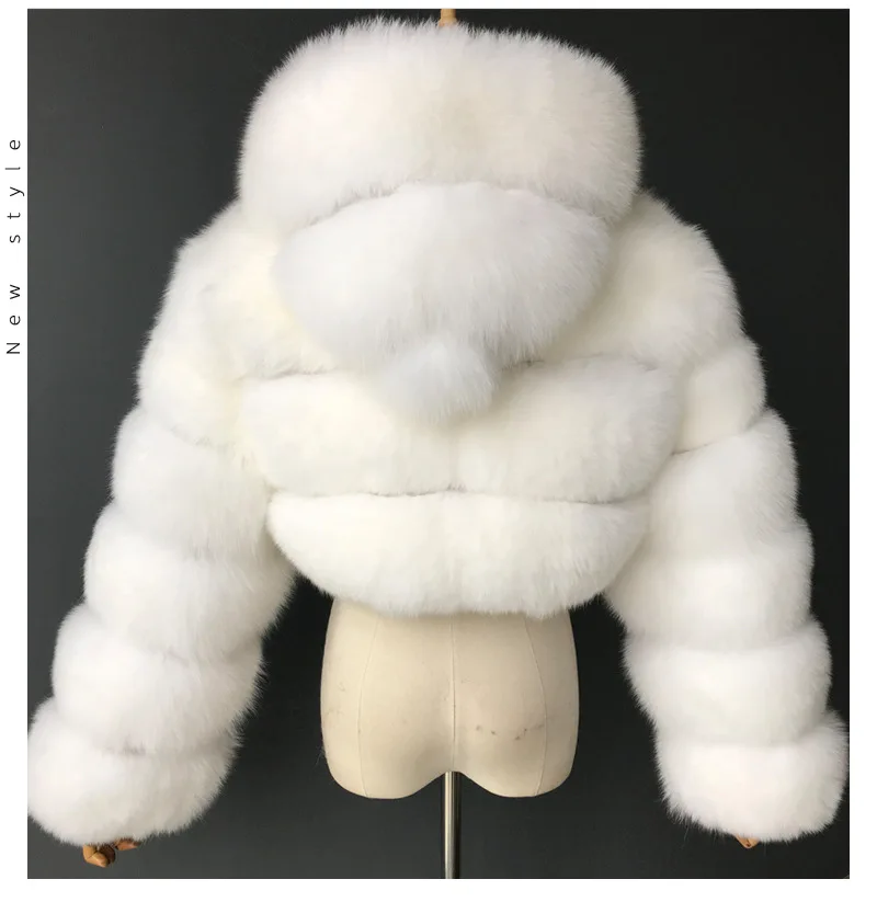 Furry Fur Vrouwen Winter Faux Vos Bont Crop Jacket Warme Dikke Elegante Jassen Fluffy Top Parka Jas Met Capuchon Manteau plue Size 6XL