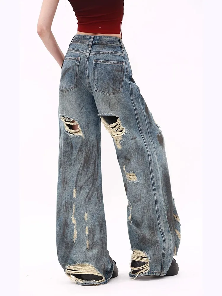 

Джинсы с прямыми штанинами в стиле ретро, женские летние утягивающие широкие брюки для девочек, большие размеры, брюки длиной до пола с высокой талией