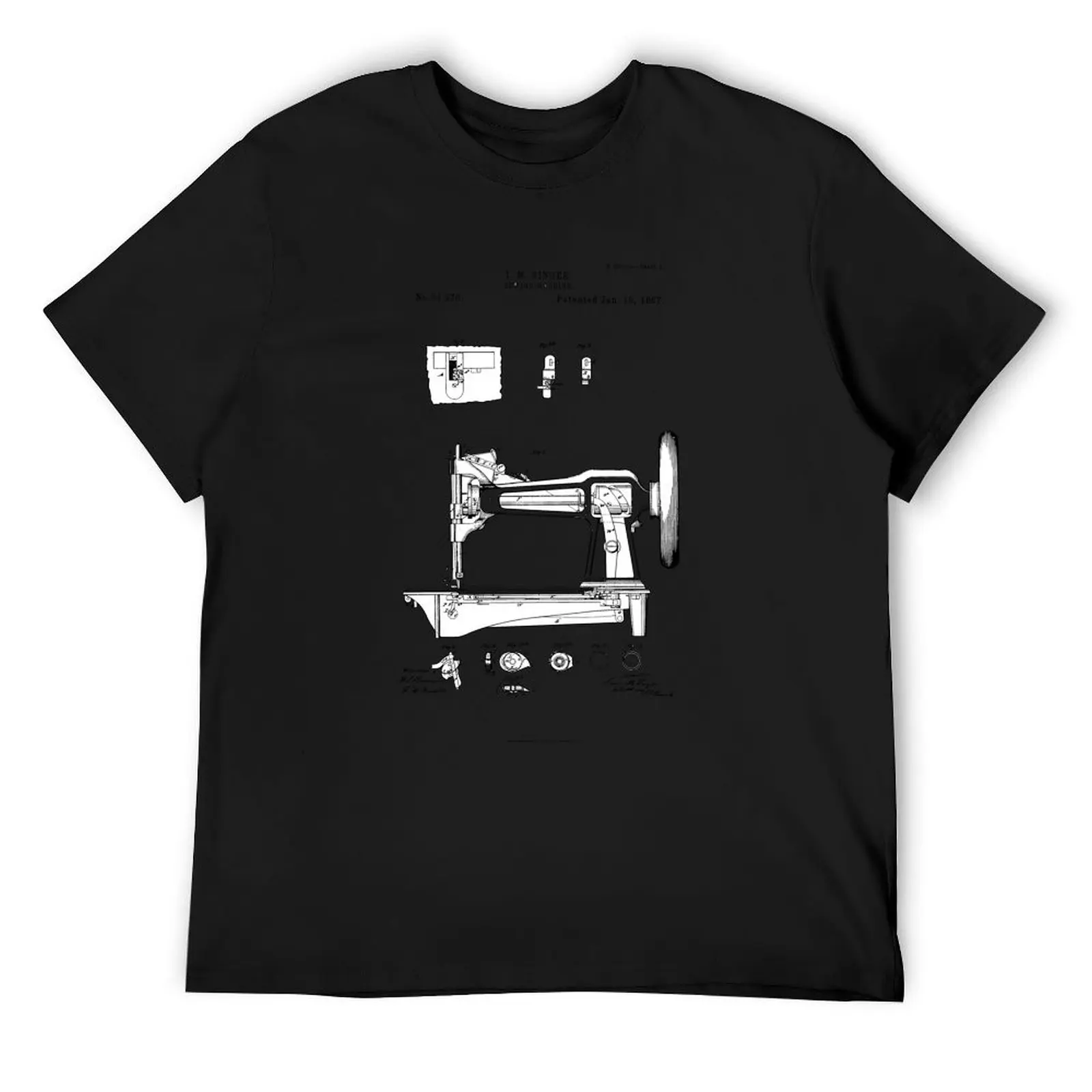 Sewing machine old patent vintage drawings T-Shirt shirts graphic tee vintage Men's t-shirt