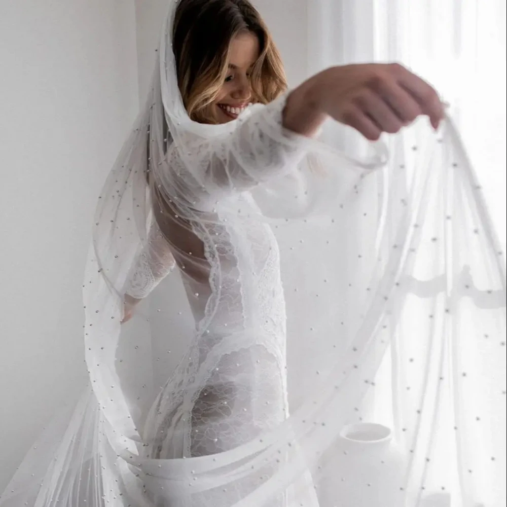 Veli da sposa con perle glitterate Velo di tulle morbido con pettine Grazioso copricapo di alta qualità per accessori da sposa per il matrimonio