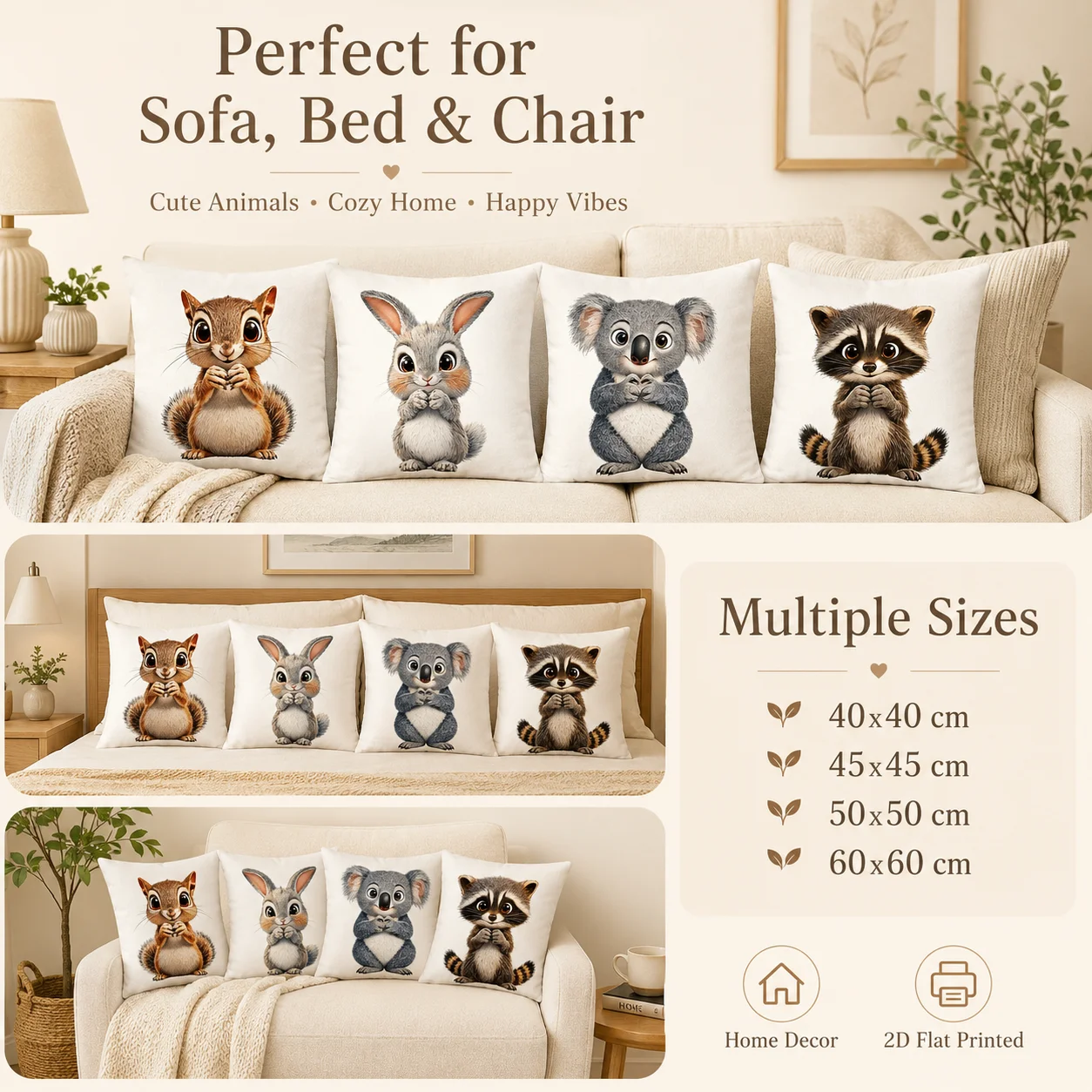 ปลอกหมอนอิงลายสัตว์น่ารักแบบ 2 - Baby Nursery Cushion บทวิจารณ์และราคา