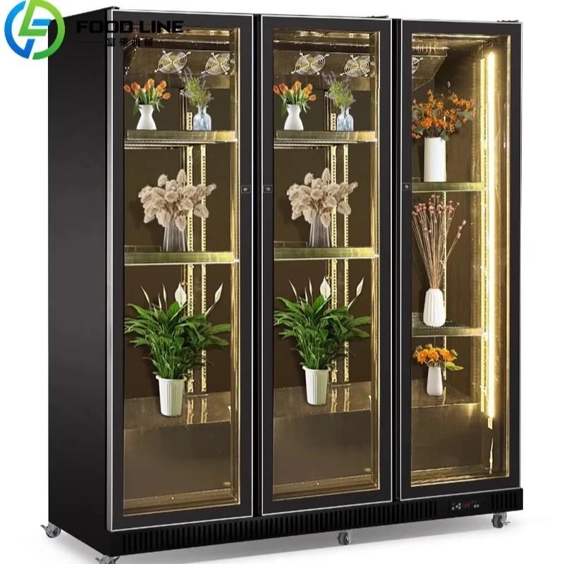 Customized Flower Display Cabinet Storage Pot Book Stand Commercial Shop Freezer Vertical Air Cooled Frost Free Crisper