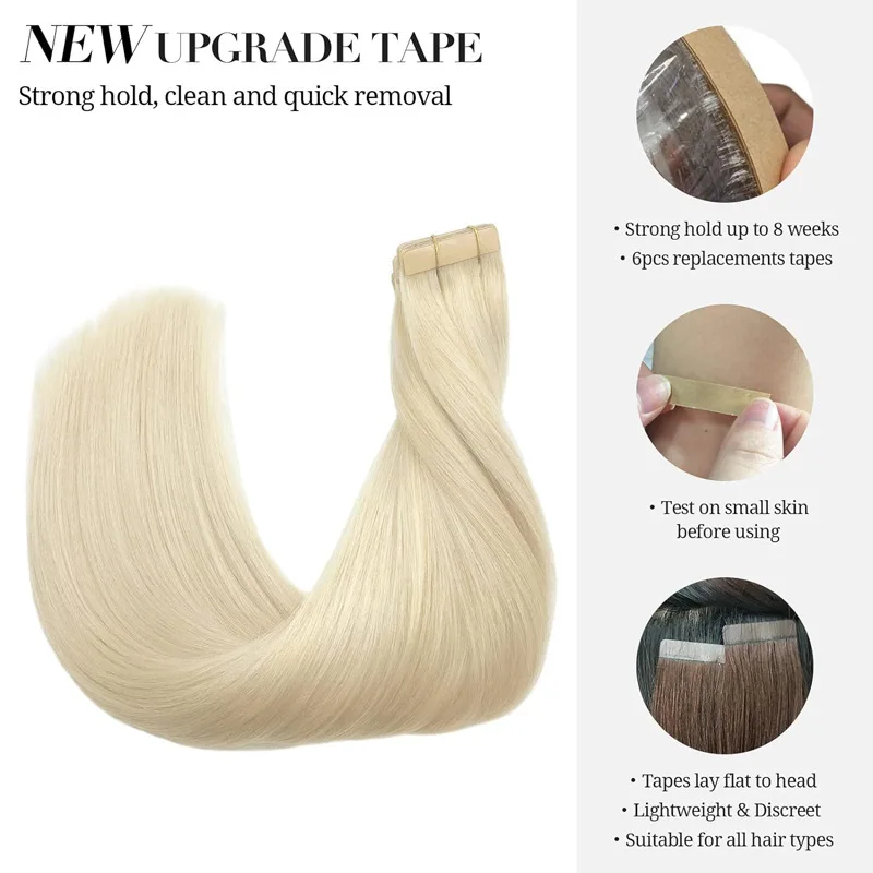 #60 White Blonde Tape In Human Hair Extensions 26 28 30inch Malaysian Remy Double Sided Adhesive Straight Tape In Human Hair