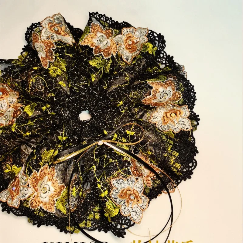 Handmade Special-Interest Design Lolita Style Hand-Made · Gao Ding Double-Layer Embroidery Hair Ring Accessories