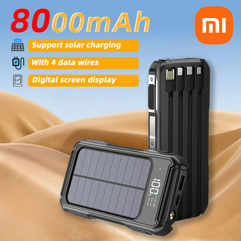 Xiaomi 80000mAh سعة كبيرة محمولة في الهواء الطلق الطاقة الشمسية المتنقلة 4 في 1 المدمج في كابلات شاشة LED رقمية آيفون سامسونج