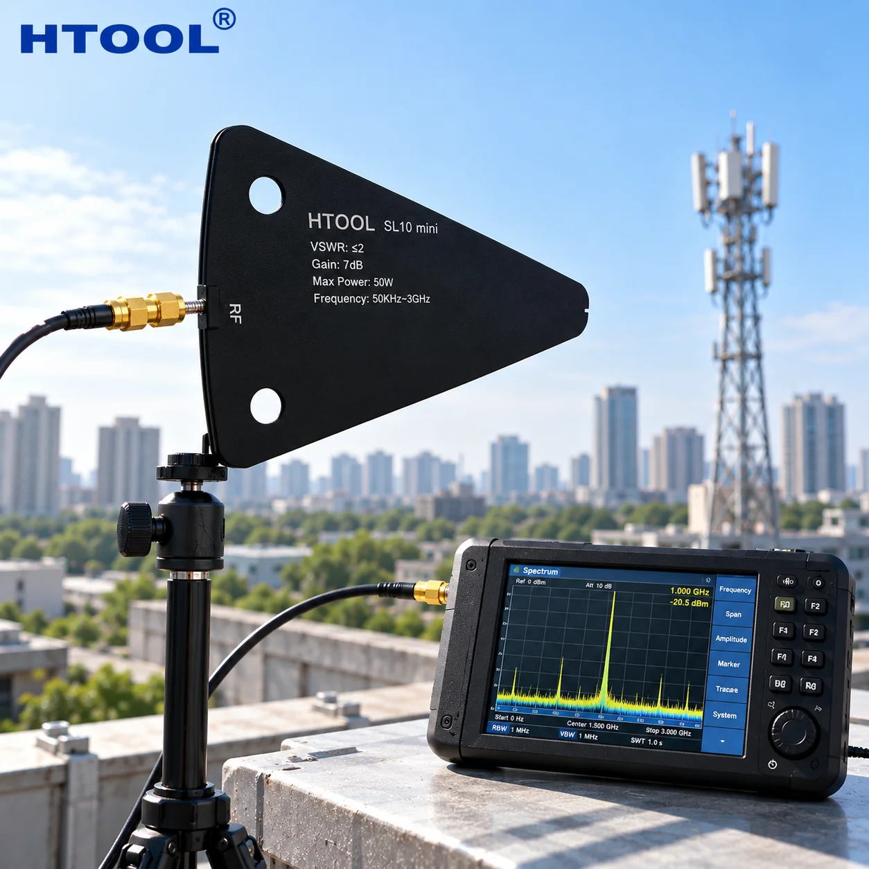 HTOOL SL10 mini Log Periodic Antenna 50kHz-3GHz 7dB Gain 50Ω SMA Directional Antenna for RF Signal Testing