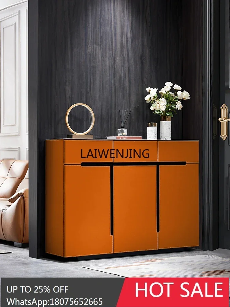 HLZ saddle leather shoe cabinet, storage and dining side household entrance entrance cabinet integrated