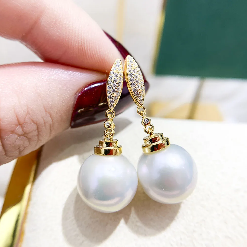 Solid S925 Sterling Silver Earring Settings for DIY, Handmade Material, Fine Jewelry, Finding Accessories, E043, 1 Pair
