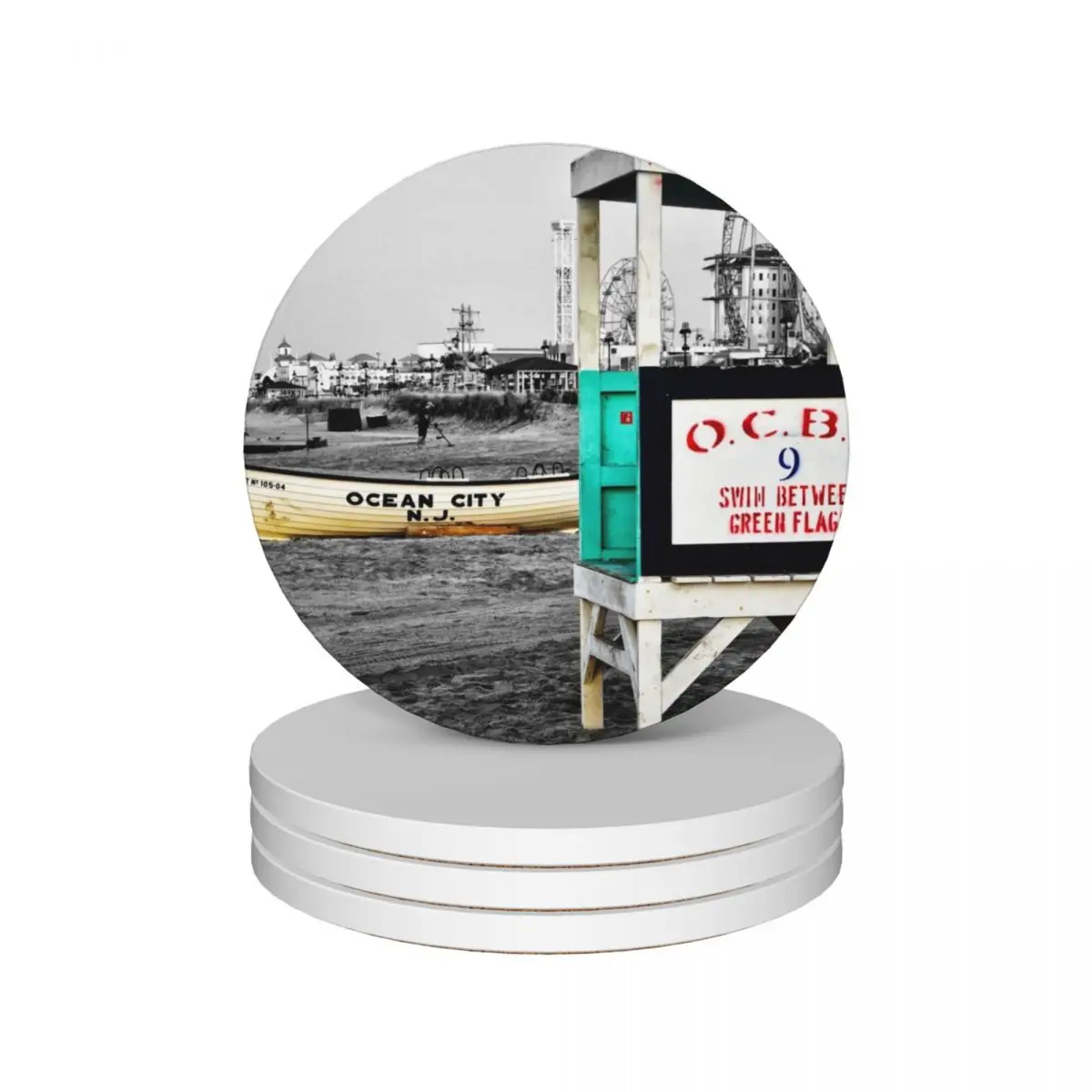 

Ocean City NJ Lifeguard Stand Ceramic Coasters (Set of 4) ceramic stand custom Cup mat Coasters