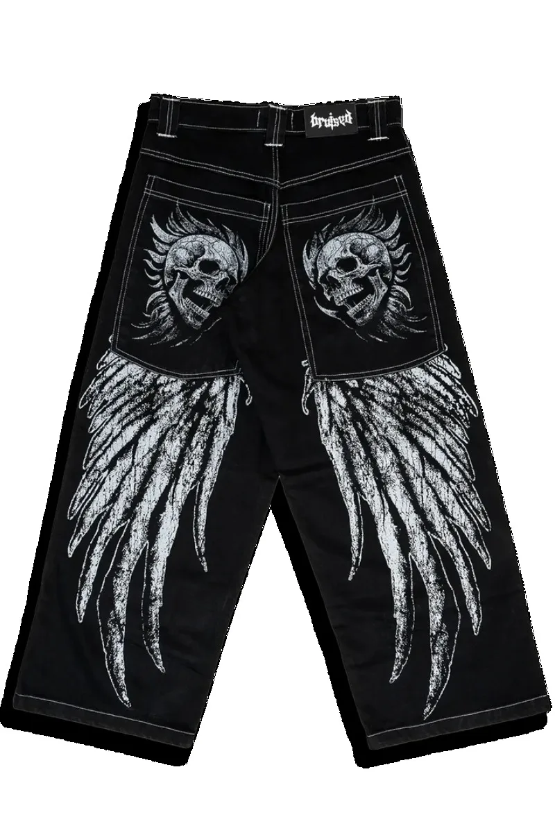 

Y2K baggy black jeans vintage dusk skeleton hip hop jeans floor pants oversized trendy digital graphic printed men women jeans
