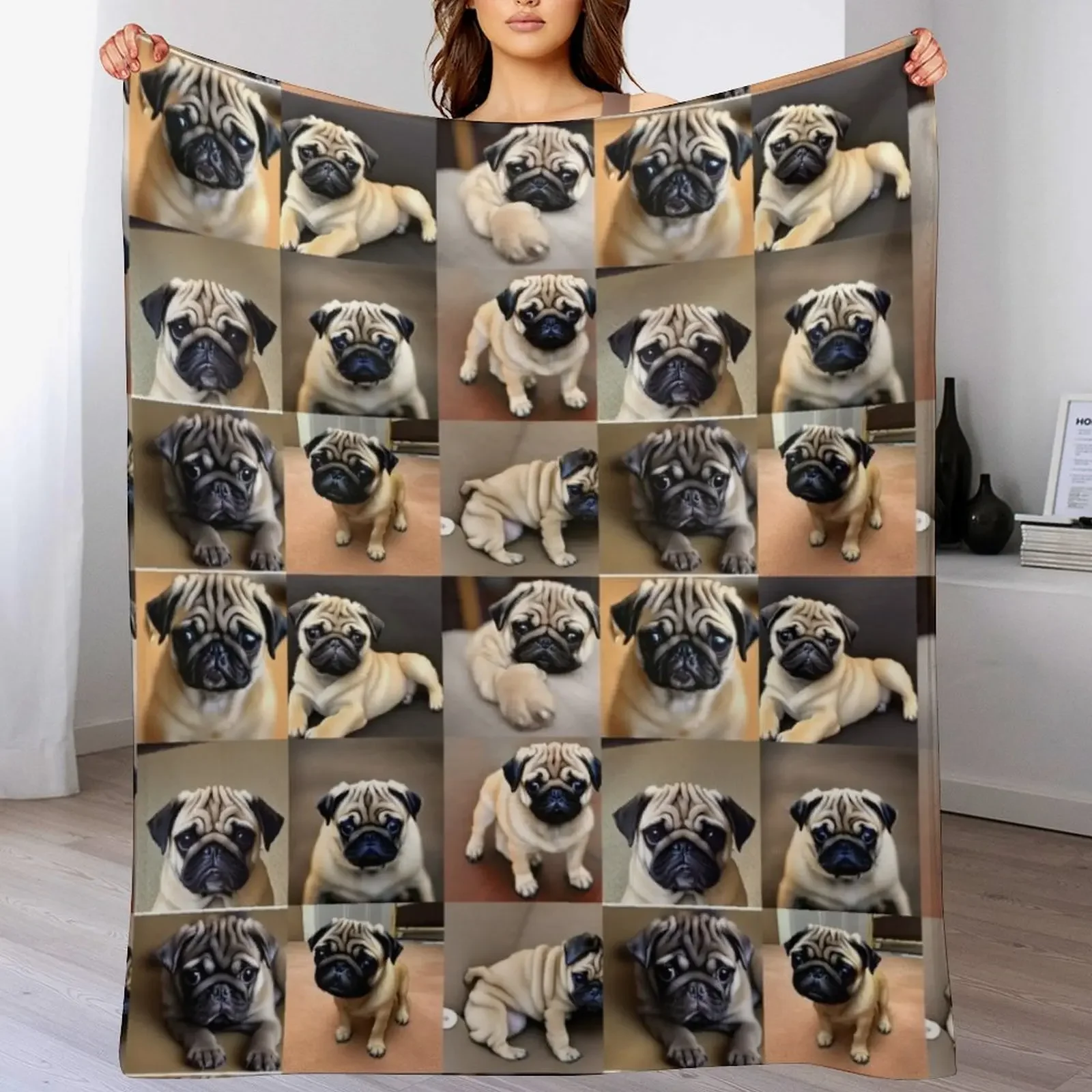 

Pretty Pug Puppies Throw Blanket Hairy cosplay anime Multi-Purpose Furrys Blankets