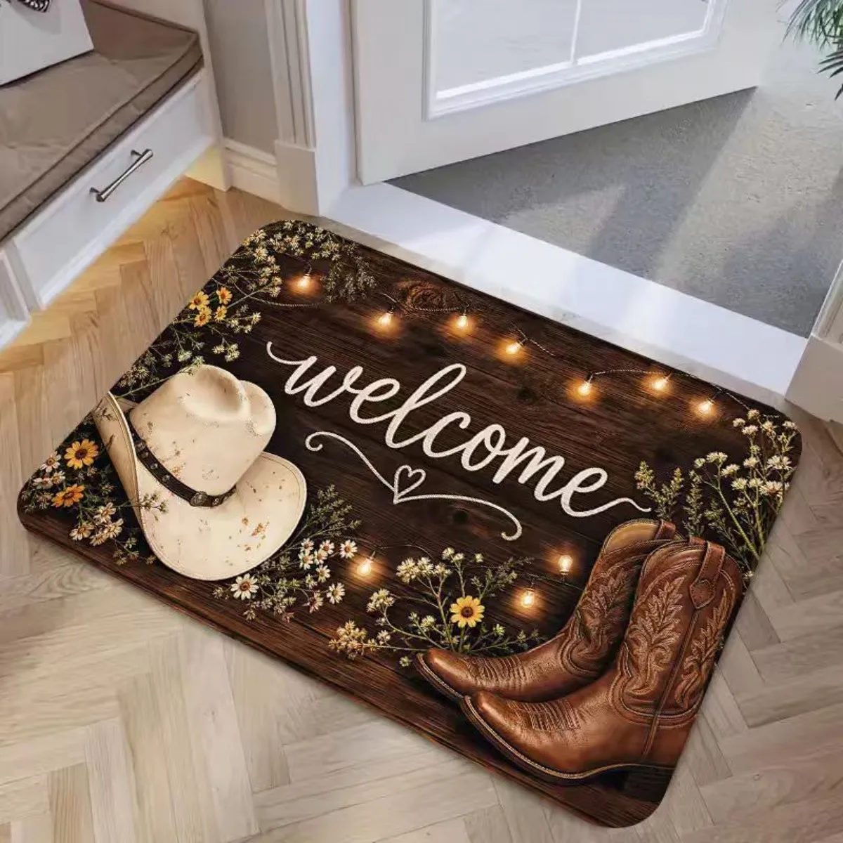 Plush Flannel Door Mat for Daily Use, Thickened Absorbent Entryway Rug, Non-Slip and Durable, Suitable for Bathroom, Toilet and Doorway, Exquisite Printed Design