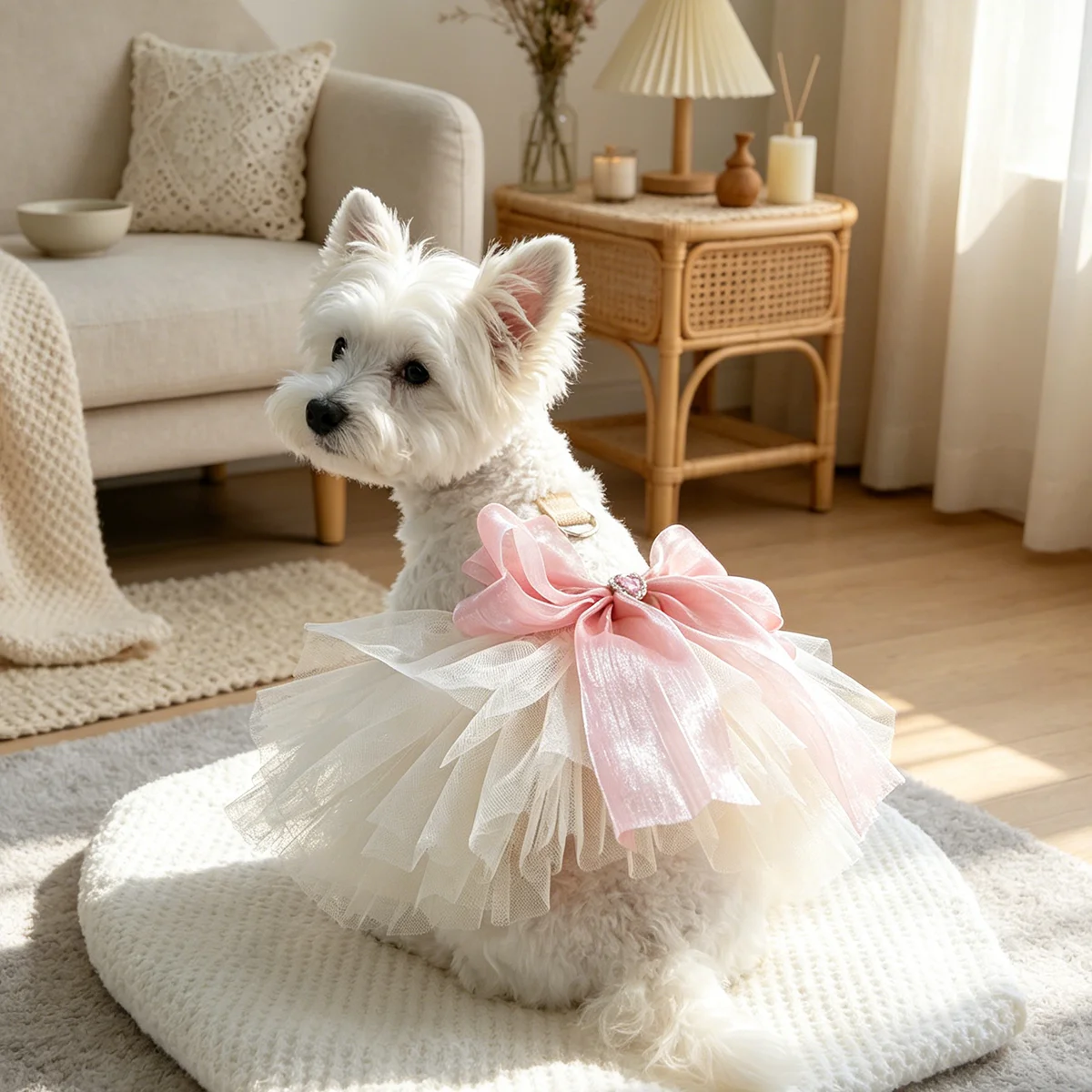 Little Sweetheart Wedding Pet Harness Dress, Lace Bow Tutu Skirt, for Small Dogs & Cats, Bridal Party Outfit - view 4